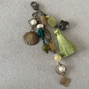 Bag Charm Handmade Pale Greens & Gold